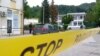 The courtyard of the elementary school where the shooting took place in the Bosnian town of Lukavac on June 14