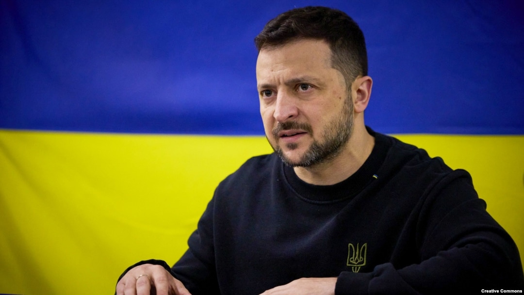 Ukrajinski predsjednik Volodimir Zelenski u obraćanju na vijeću Ukrajine i NATO-a 19. aprila 2024. 