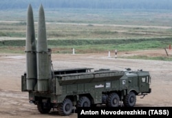 Расейская ракетная сыстэма «Іскандэр», здольная выкарыстоўваць тактычную ядзерную зброю. Архіўнае фота