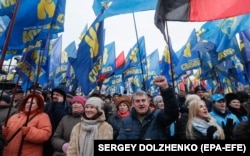 Украінцы на мітынгу за сумленныя выбары ў Кіеве, 24 лютага 2019 году