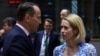 EU foreign policy chief Kaja Kallas (right) and Polish Foreign Minister Radoslaw Sikorski attend a European Union Foreign Ministers meeting in Brussels on March 17.