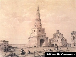 Сөембикә манарасы, Эдуард Турнерелли литографиясе, 1839 ел