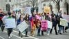 Demonstrators protest on the National Mall in Washington, D.C., for the Women's March on January 21. Hundreds of thousands of protesters spearheaded by women's rights groups demonstrated across the U.S. and in cities around the world.