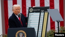 Президент США Дональд Трамп объявляет о введении импортных пошлин. 2 апреля, 2025 года