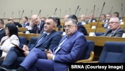 Milorad Dodik i Savo Minić na sjednici NSRS, Banjaluka, 2. septembar 2025.