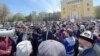 Demonstrators rally against land reform rally in Almaty on April 24.