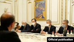 The US and French co-chairs of the OSCE Minsk Group and other diplomats meet with Armenian Prime Minister Nikol Pashinian in Yerevan in December 2020.